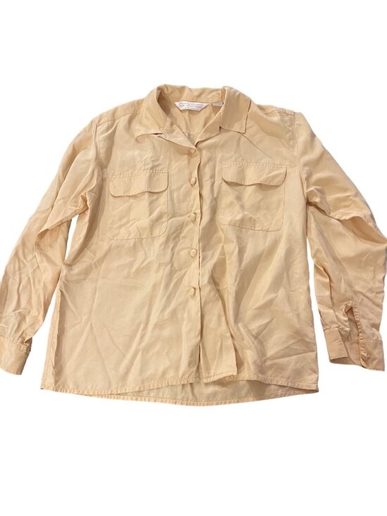 Peter Martin Tops - Peter Martin Silk Collection Petite Womens Beige Button-Up Shirt 100% Silk Size